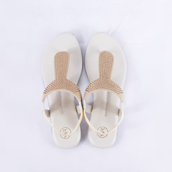 Elysia Cream Flat Sandals for Women with Ankle Straps