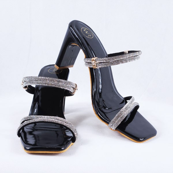 Gemma Black Patent Mules Heels