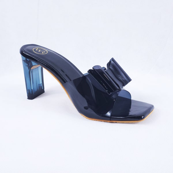 Kalysta Black Patent Clear Block Heel Mules