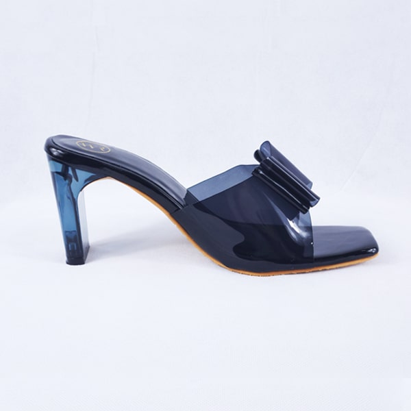 Kalysta Black Patent Clear Block Heel Mules