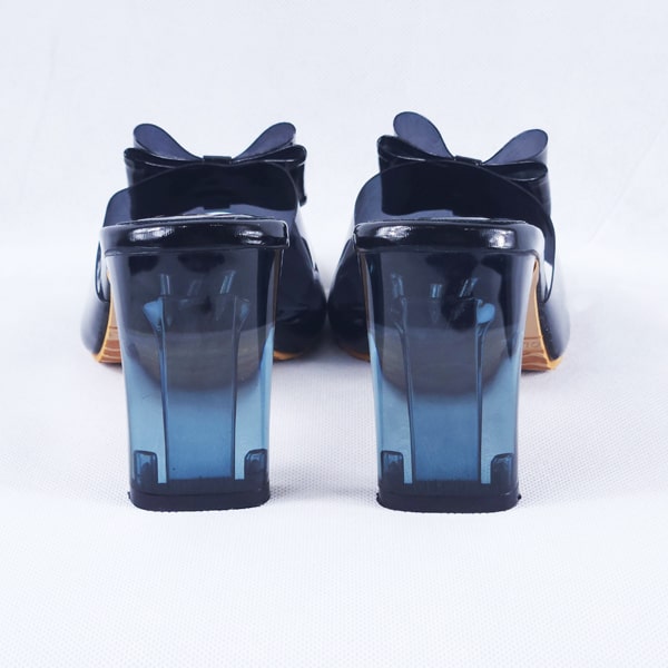 Kalysta Black Patent Clear Block Heel Mules