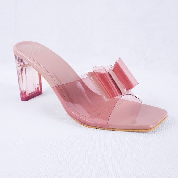 Kalysta Pink Patent Clear Block Heel Mules