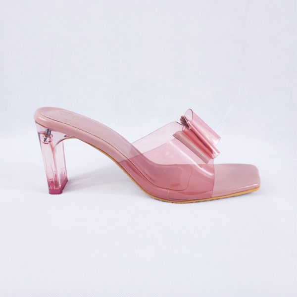 Kalysta Pink Patent Clear Block Heel Mules