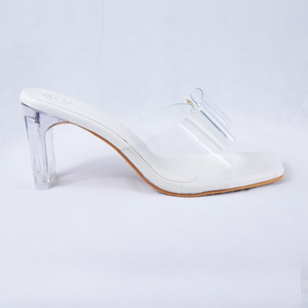 Kalysta White Patent Clear Block Heel Mules