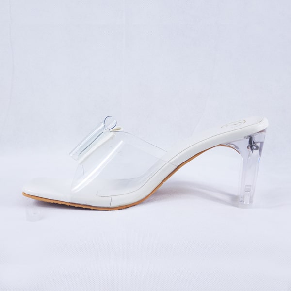 Kalysta White Patent Clear Block Heel Mules