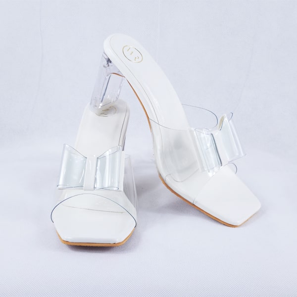 Kalysta White Patent Clear Block Heel Mules