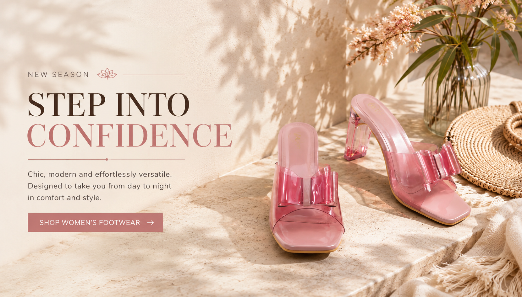 Women's pink clear block heel mules styled for elegant occasions, featuring transparent details and a modern fashion design.